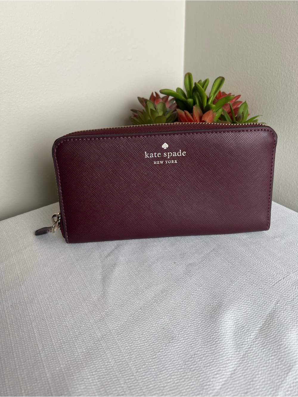 kate spade Zip-Around Saffiano Wallet in Deep Burgundy